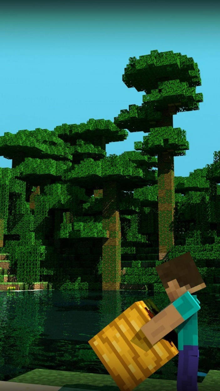 Player Jesse Carrying Hoglin Minecraft Iphone Background