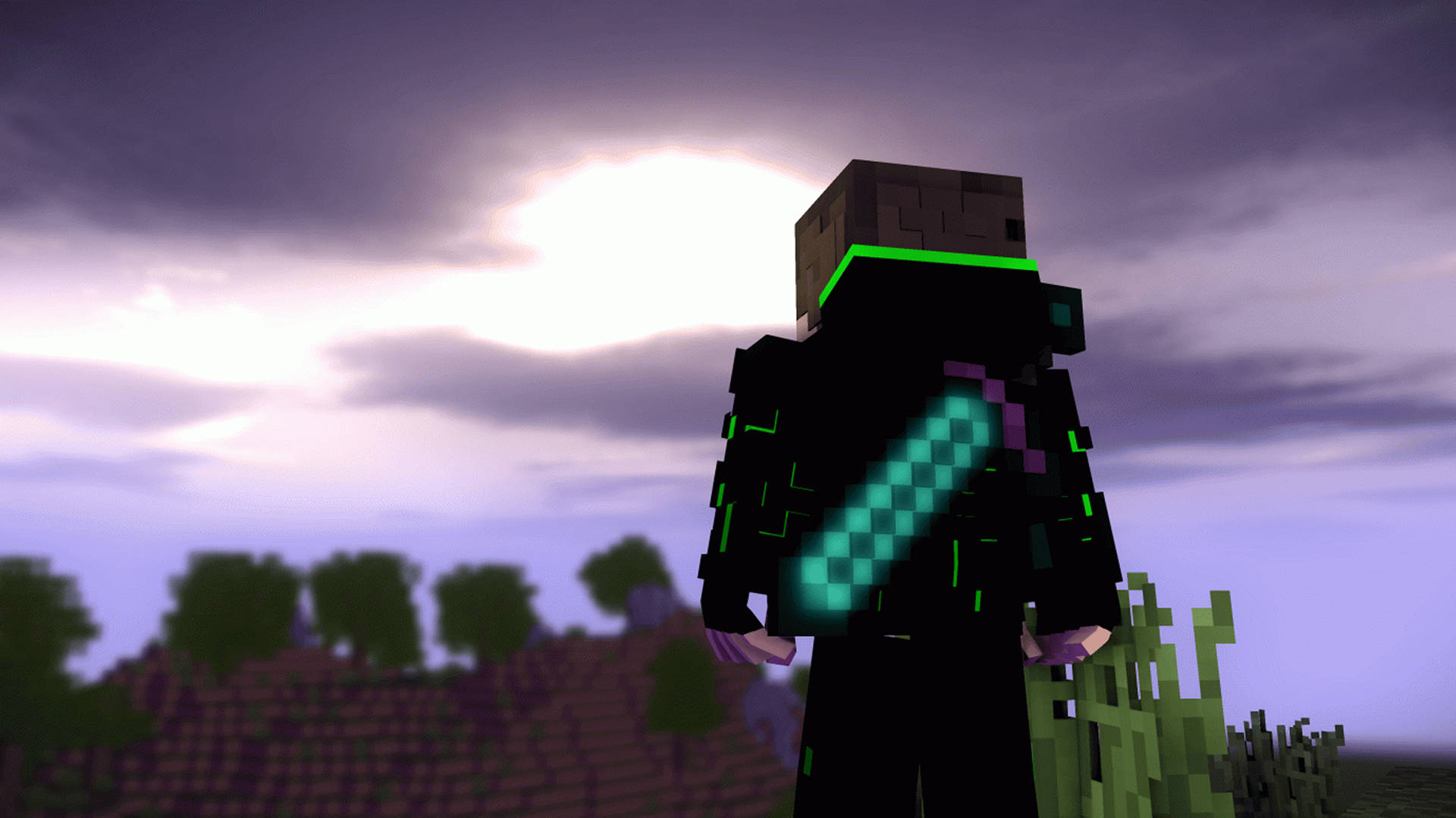 Player With Diamond Sword 2560x1440 Minecraft Background