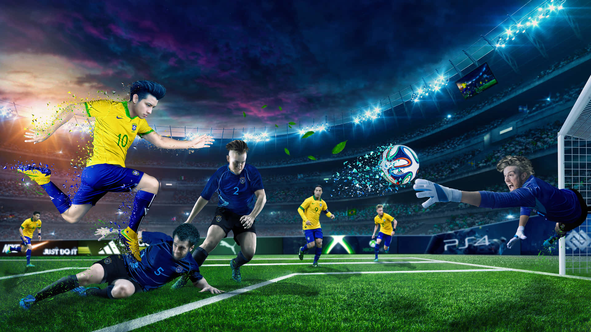 Players Inside Football Field Background