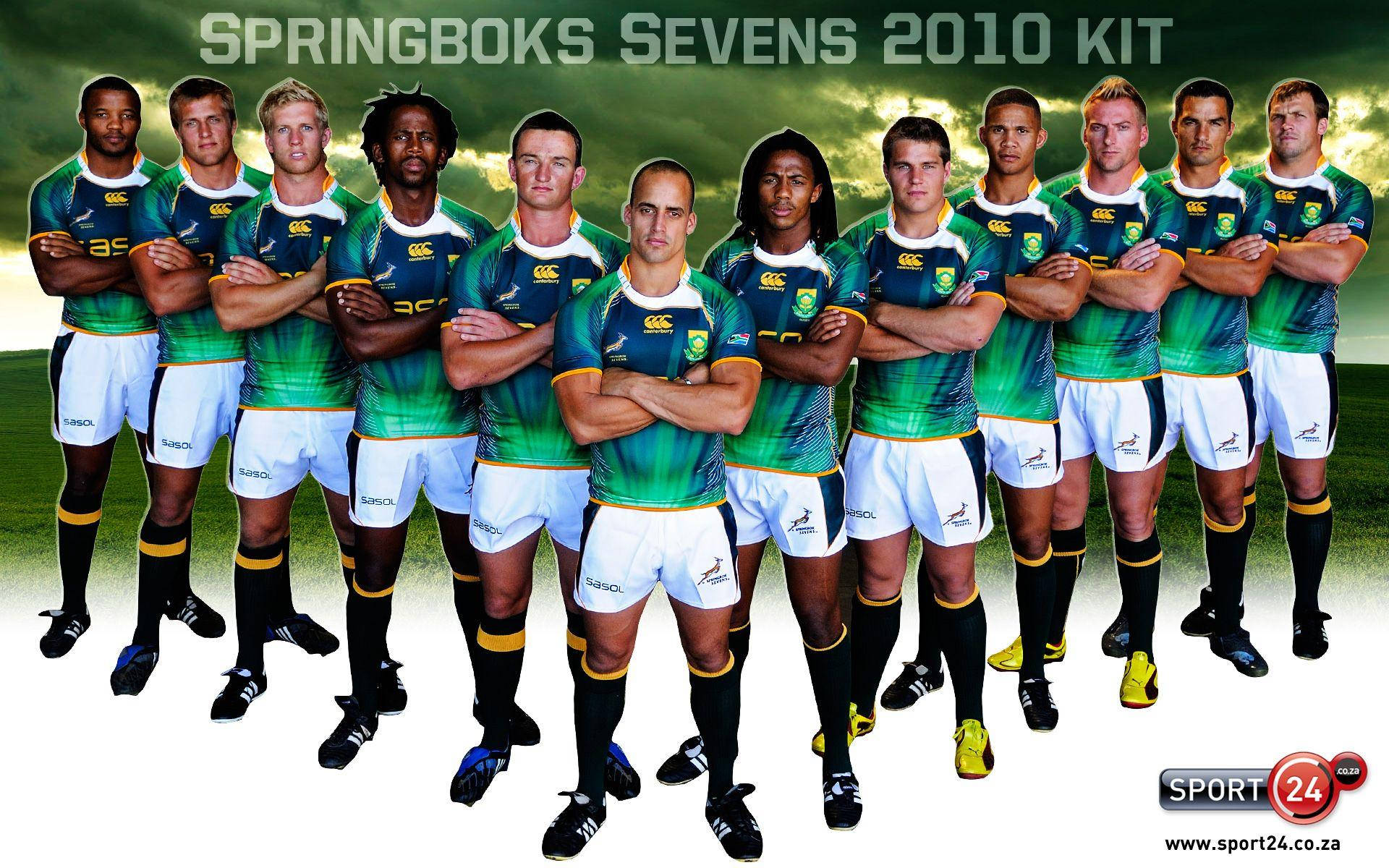 Players Of Springboks Rugby Showcasing Their 2010 Kit