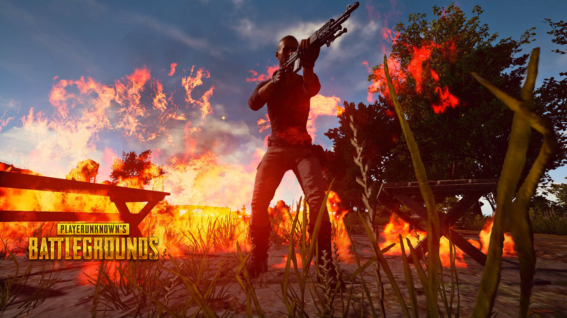 Playerunknown's Battleground Grassland On Fire Background