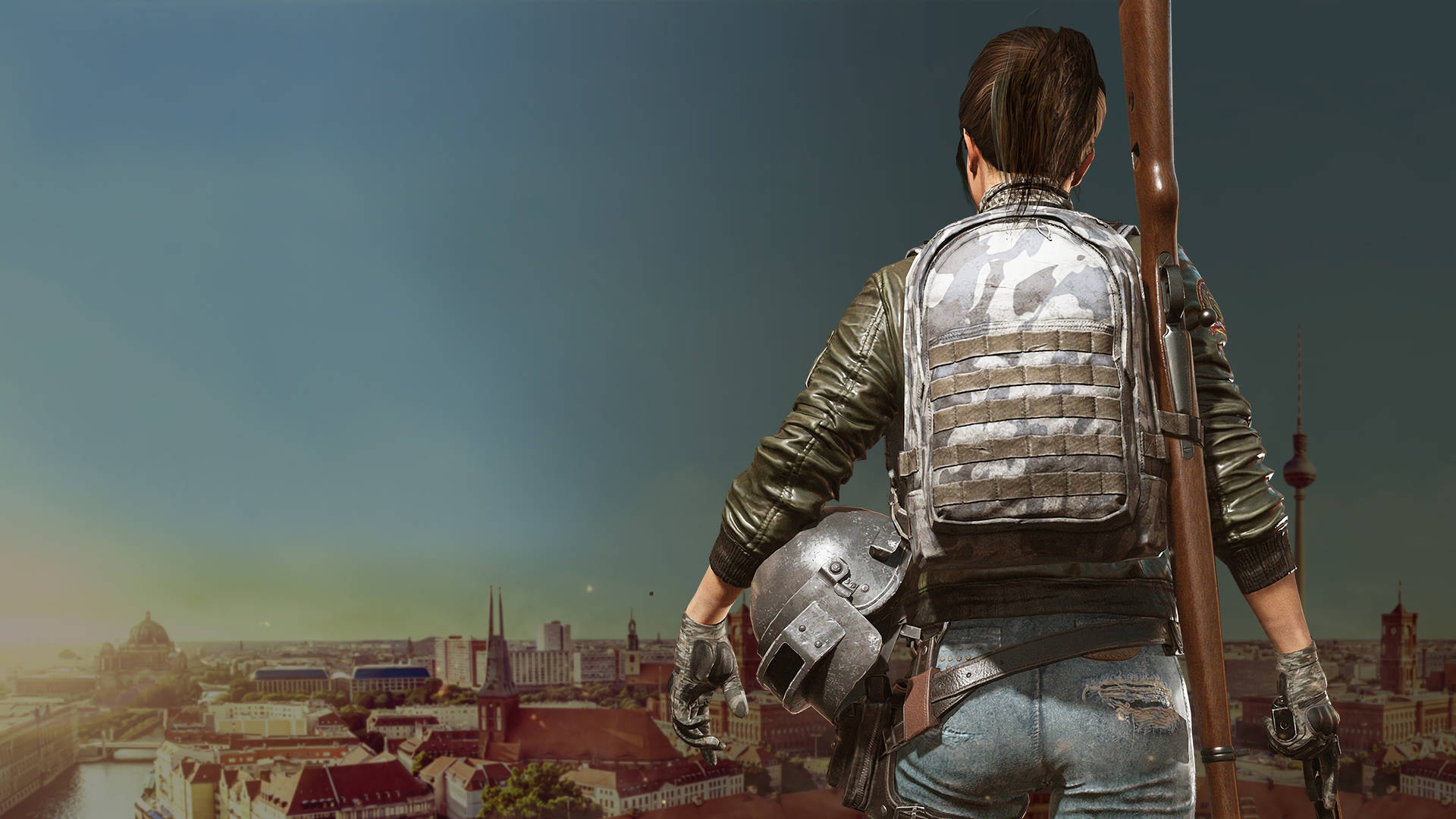 Playerunknown's Battlegrounds Armed Girl In City Background