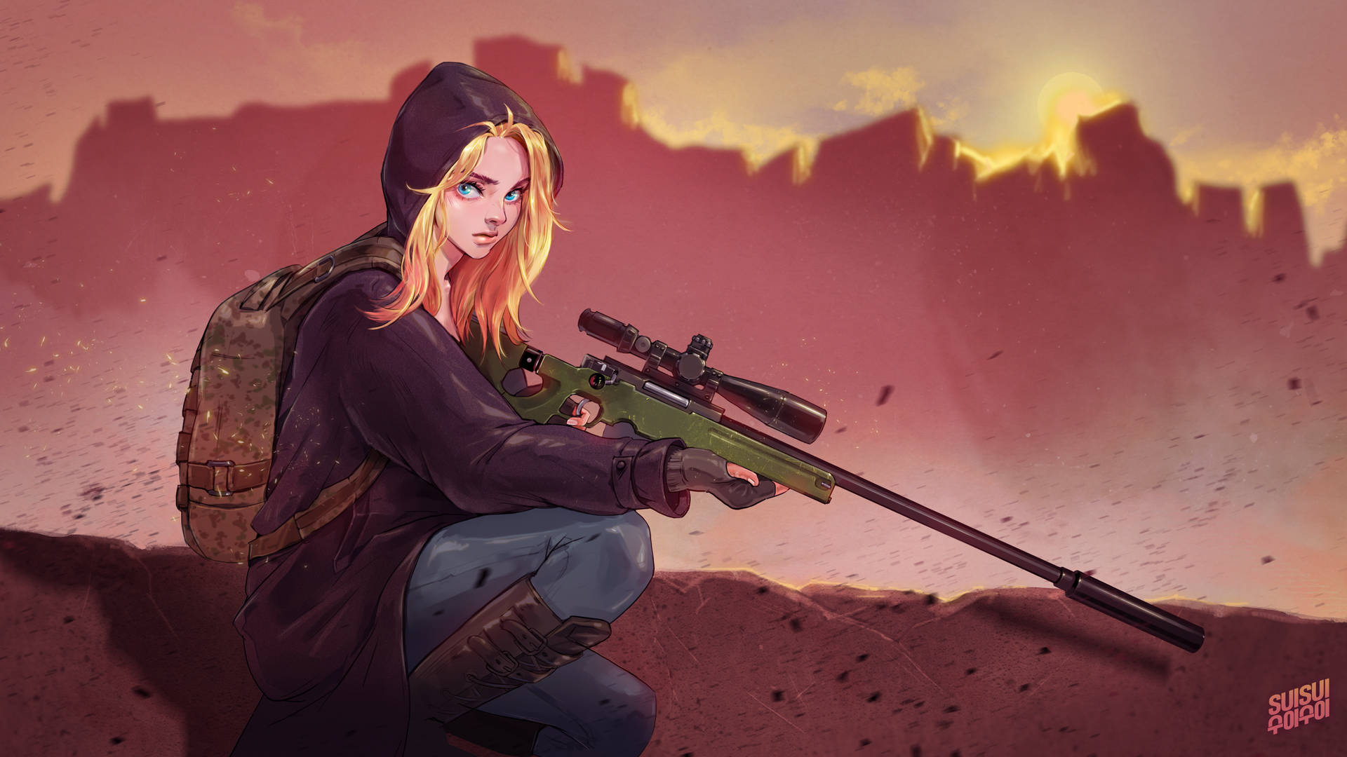 Playerunknown's Battlegrounds Blonde Girl Sniper Background