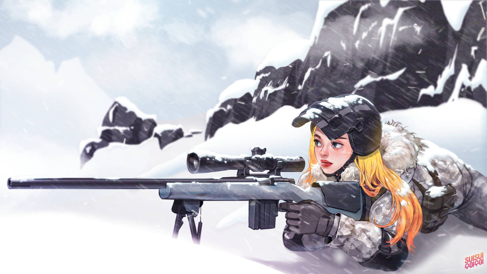 Playerunknown's Battlegrounds Girl Sniper In Snow Background