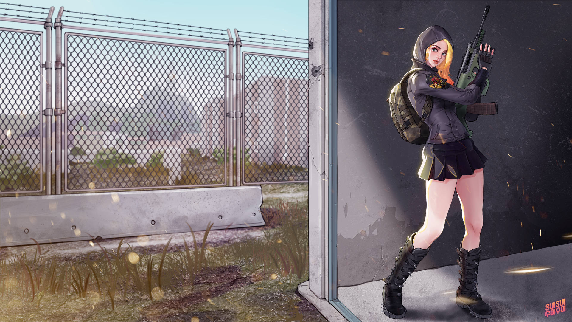 Playerunknown's Battlegrounds Gunner Girl With Backpack Background