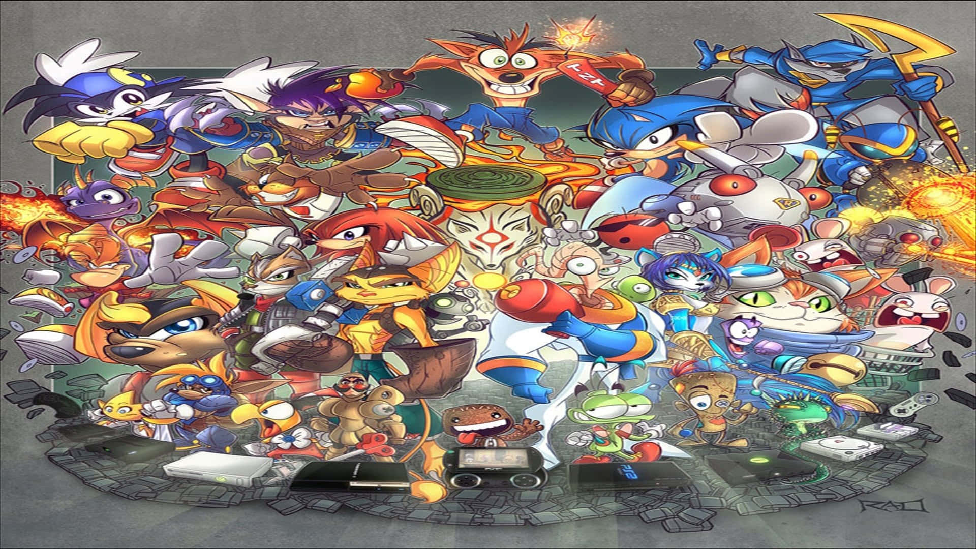 Playful Cartoon Characters Make A Collage Background