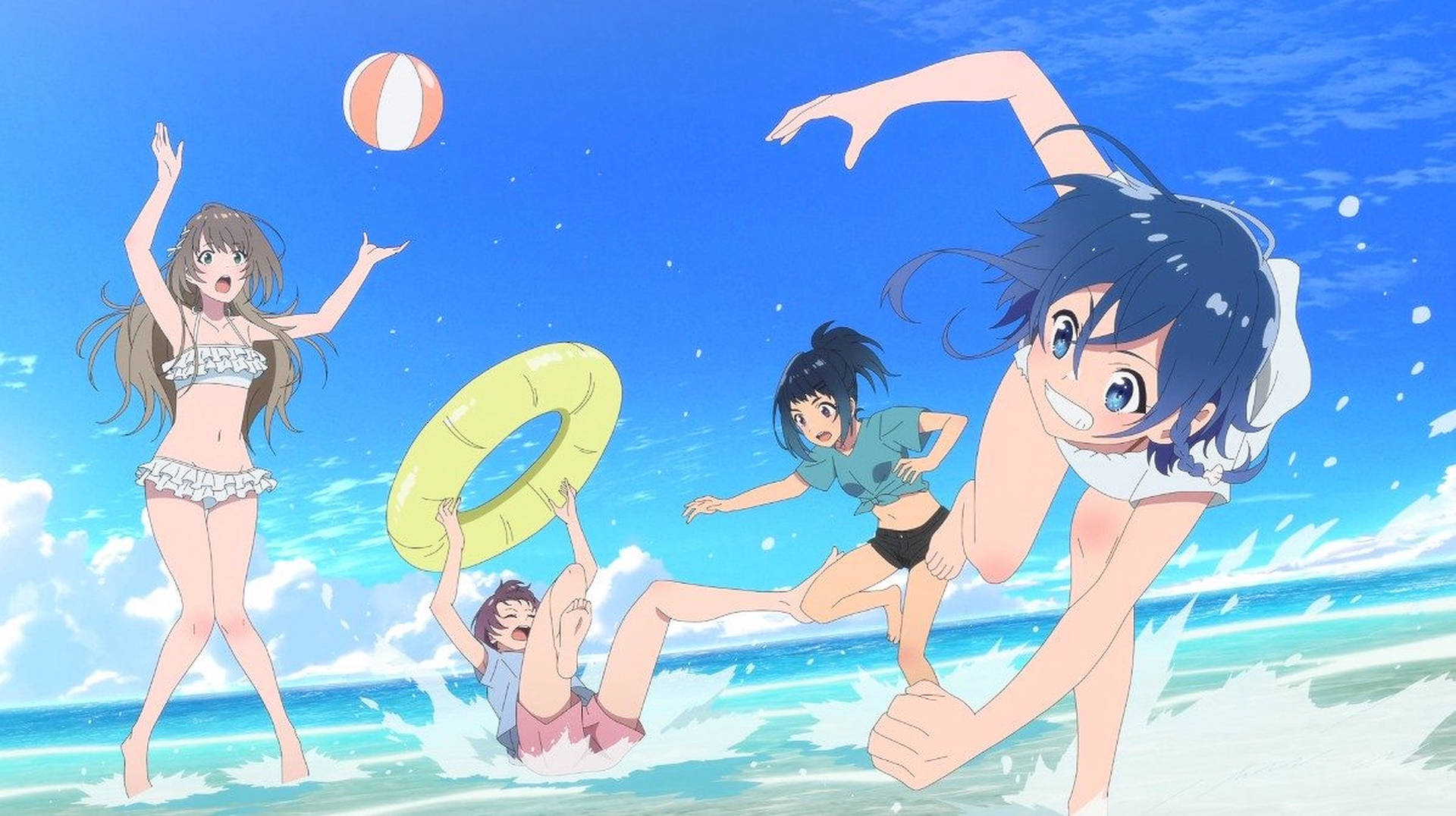Playful Games On Beach Vacation Anime Background