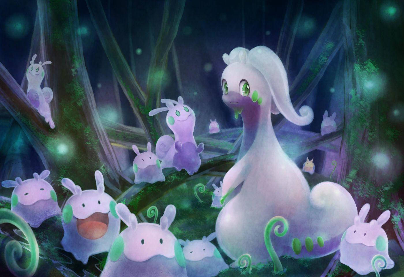 Playful Goodra And Goomy Engaging In A Friendly Encounter Background