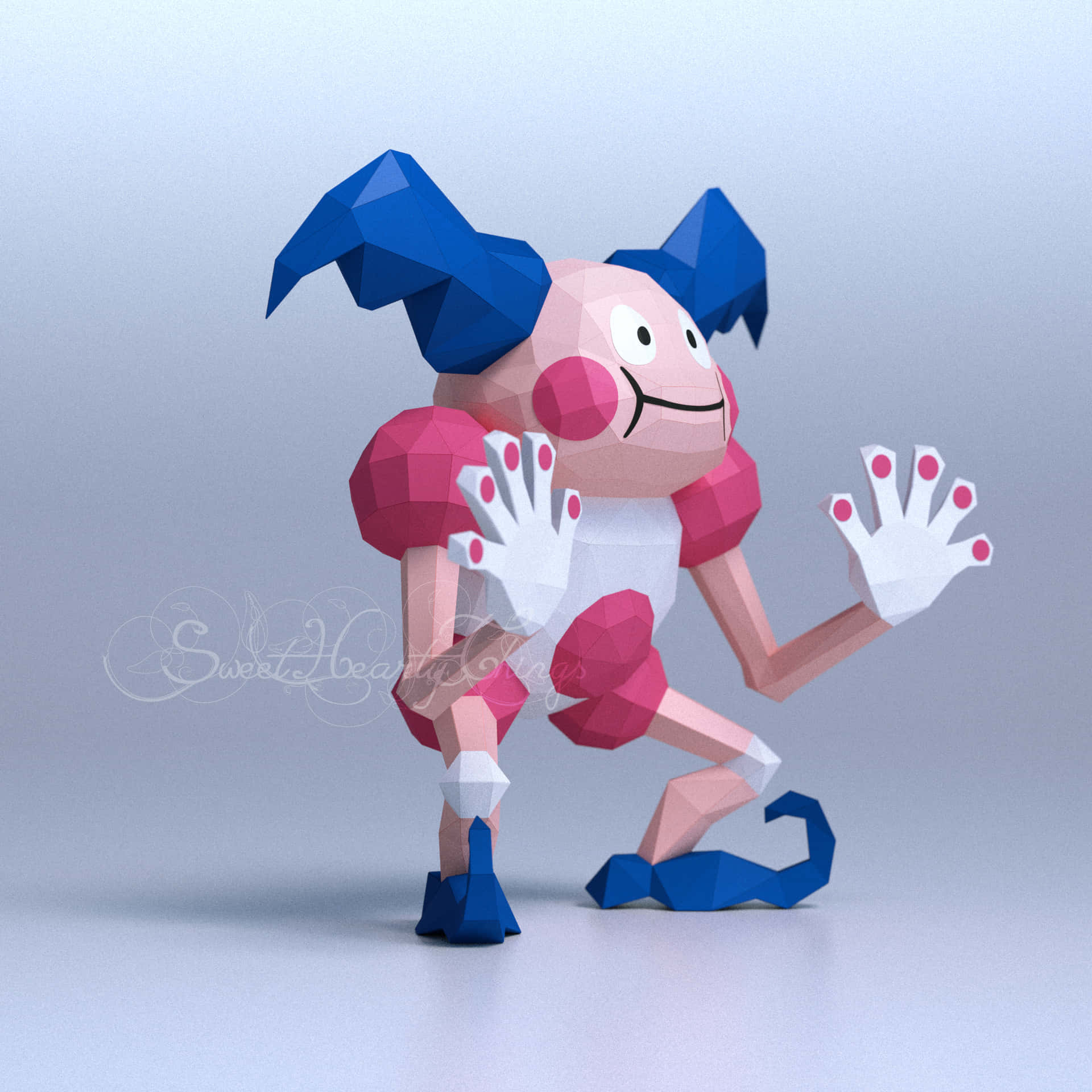 Playful Mr. Mime In A Low-poly 3d Render Background
