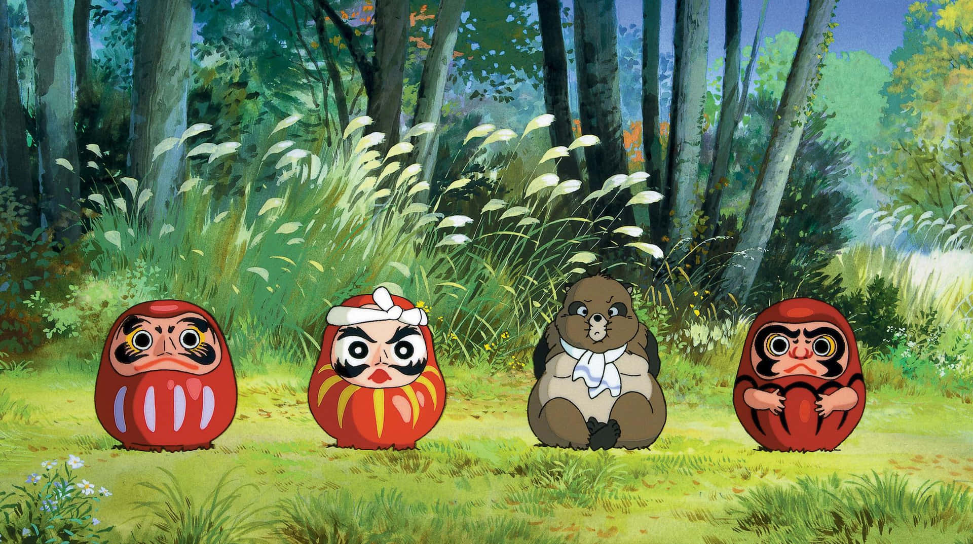 Playful Tanuki Frolicking In Pom Poko Background