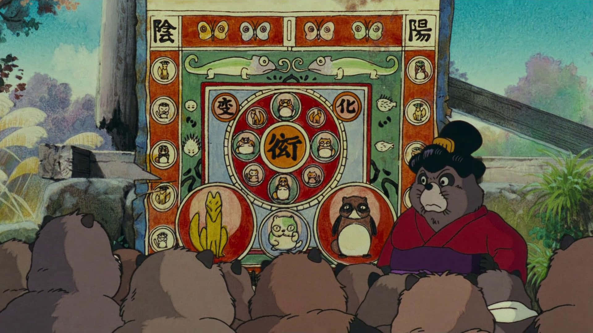 Playful Tanukis From Pom Poko In A Heartwarming Scene Background