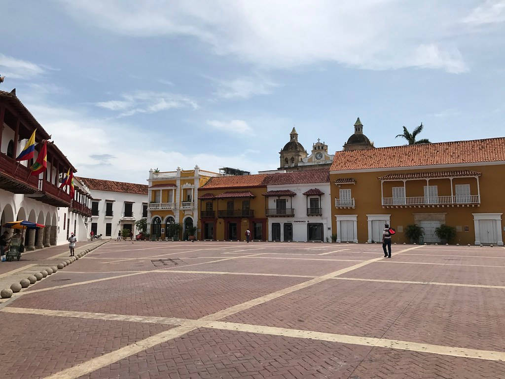 Plaza De La Aduana In Cartagena Background