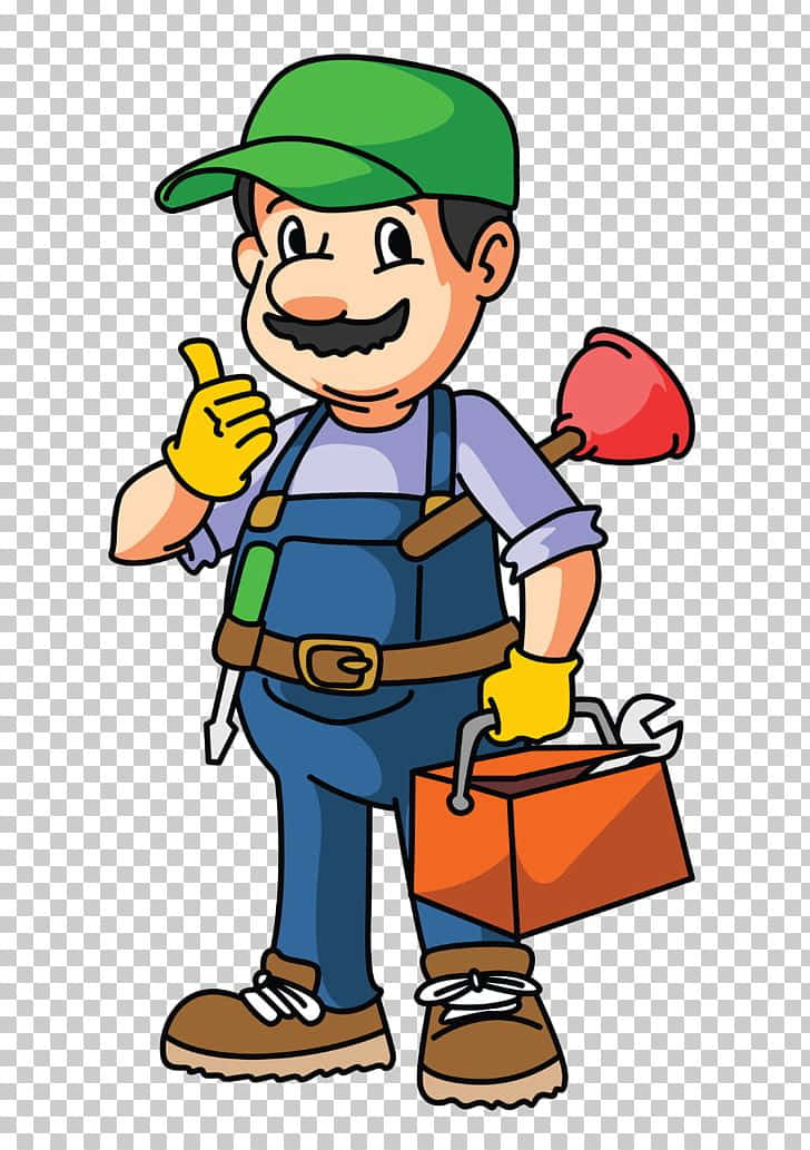 Plumber Holding Plumbing Service Tools Cartoon