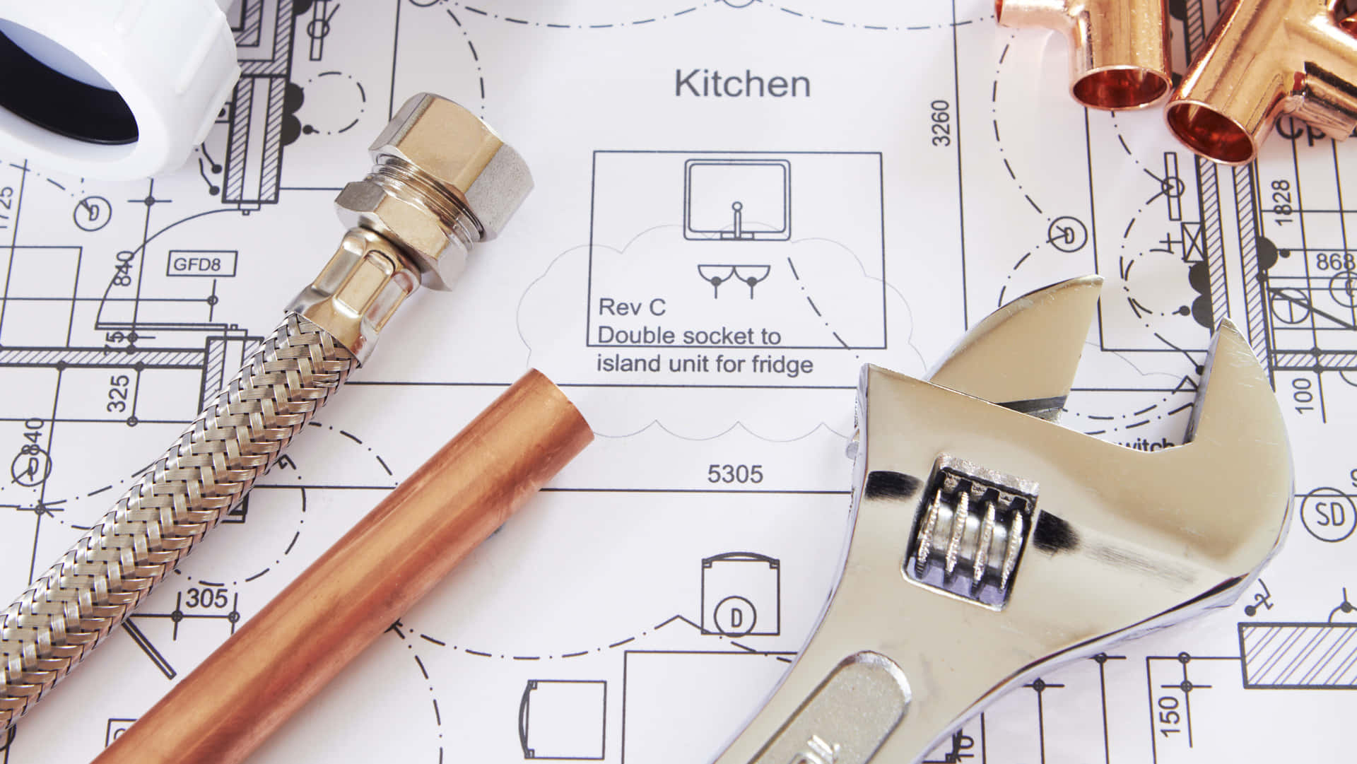 Plumbing Tools On Floor Plan Background