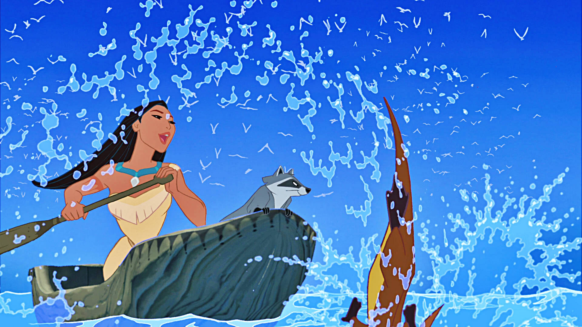 Pocahontas Boating With Meeko Background