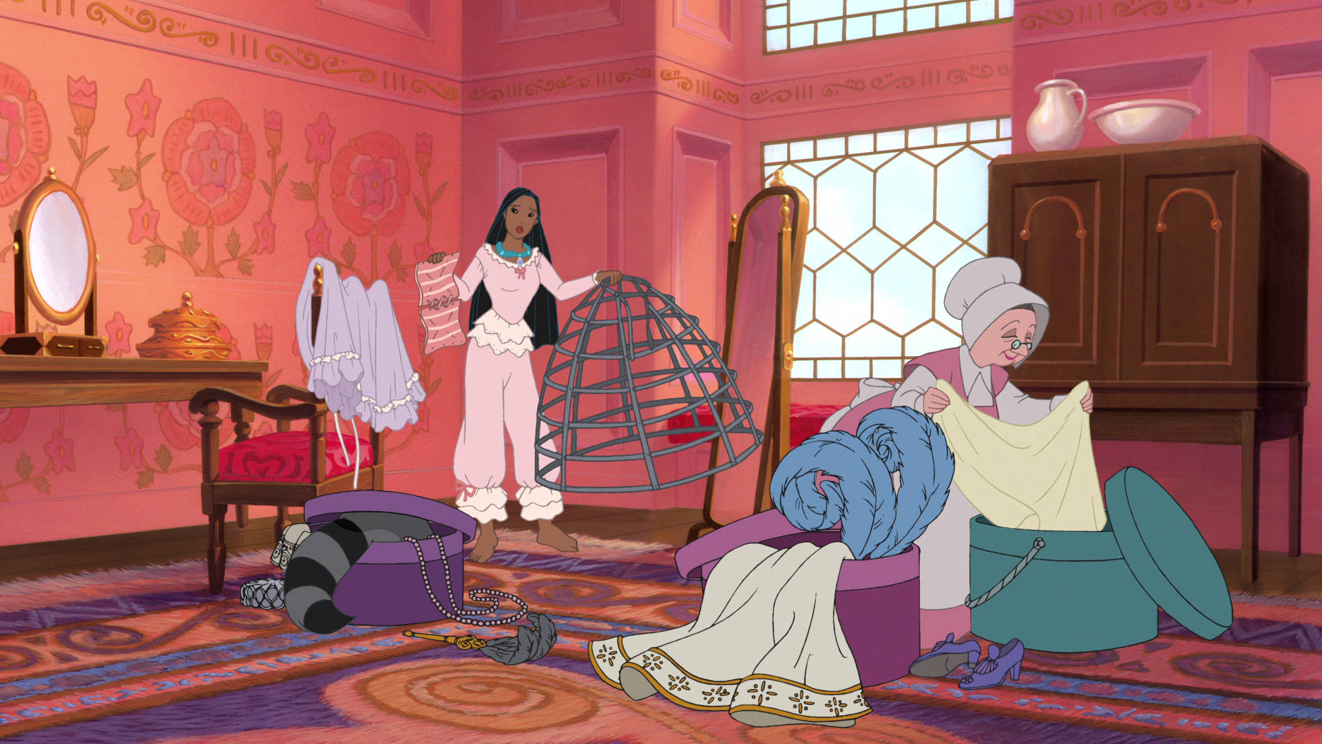Pocahontas Holding Corset And Crinoline Background