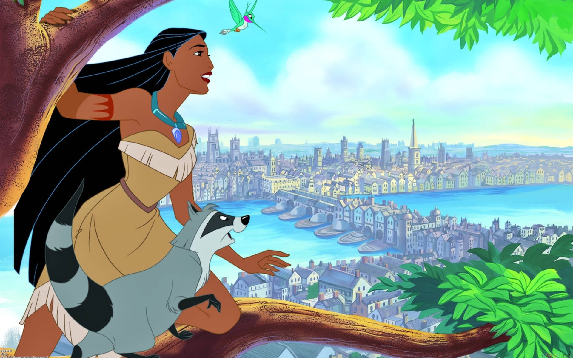 Pocahontas Looking At City Background