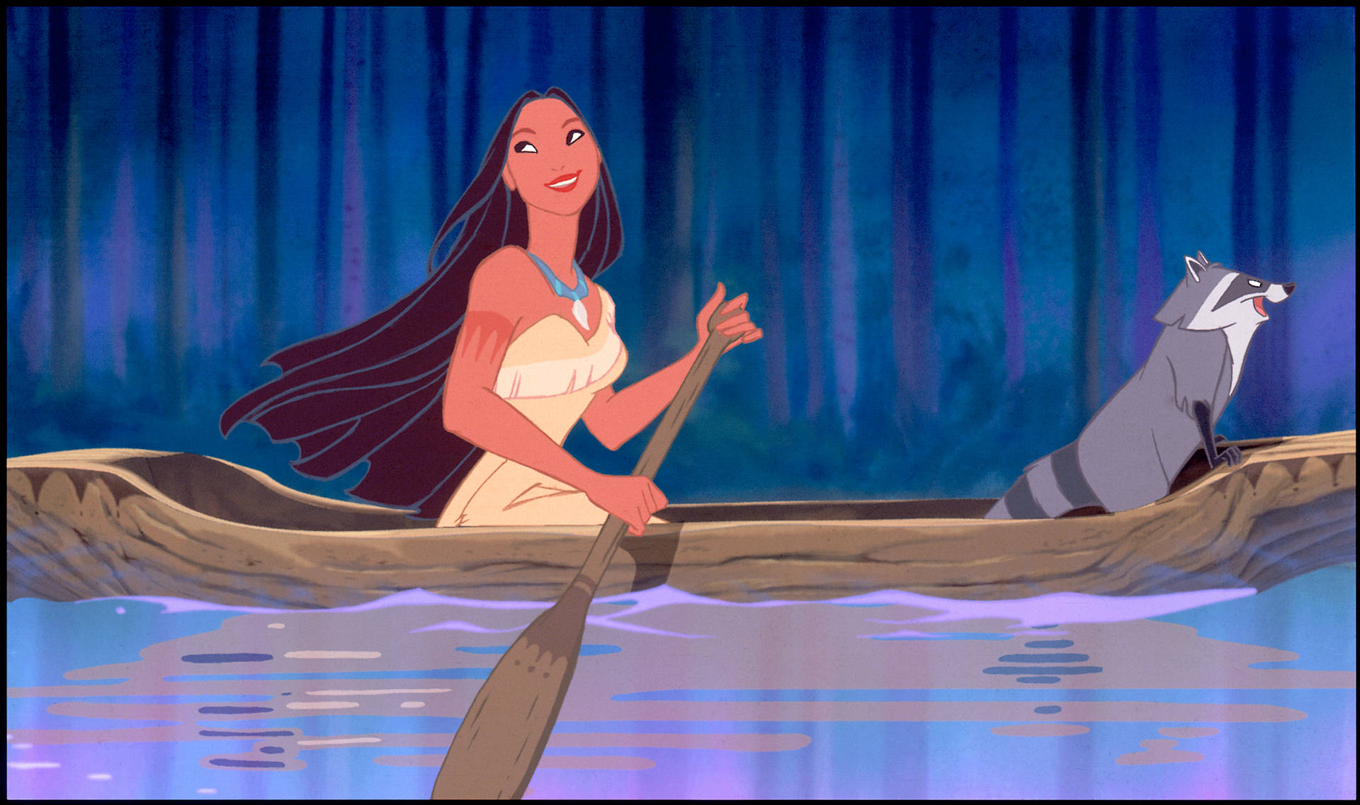 Pocahontas Rowing Boat With Meeko Background