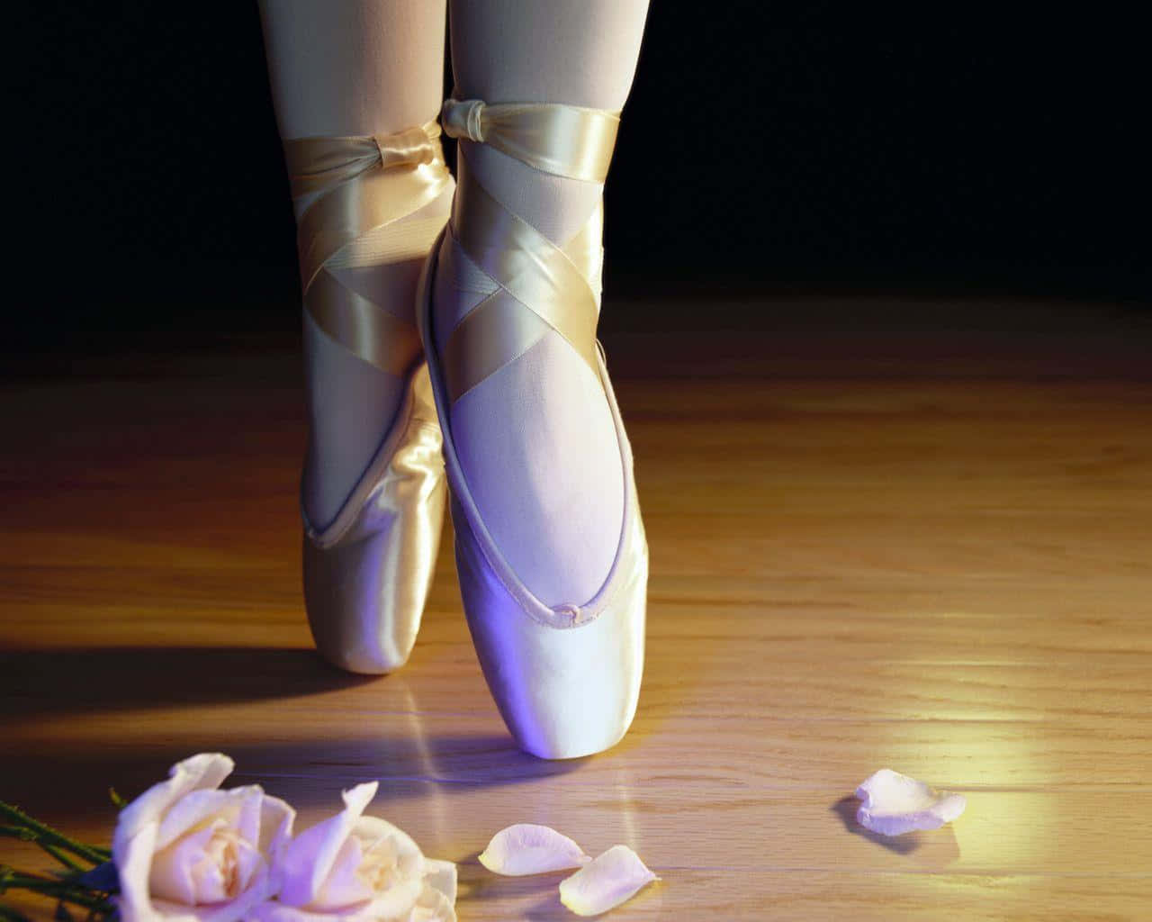 Pointe Shoes Purple Flowers Background