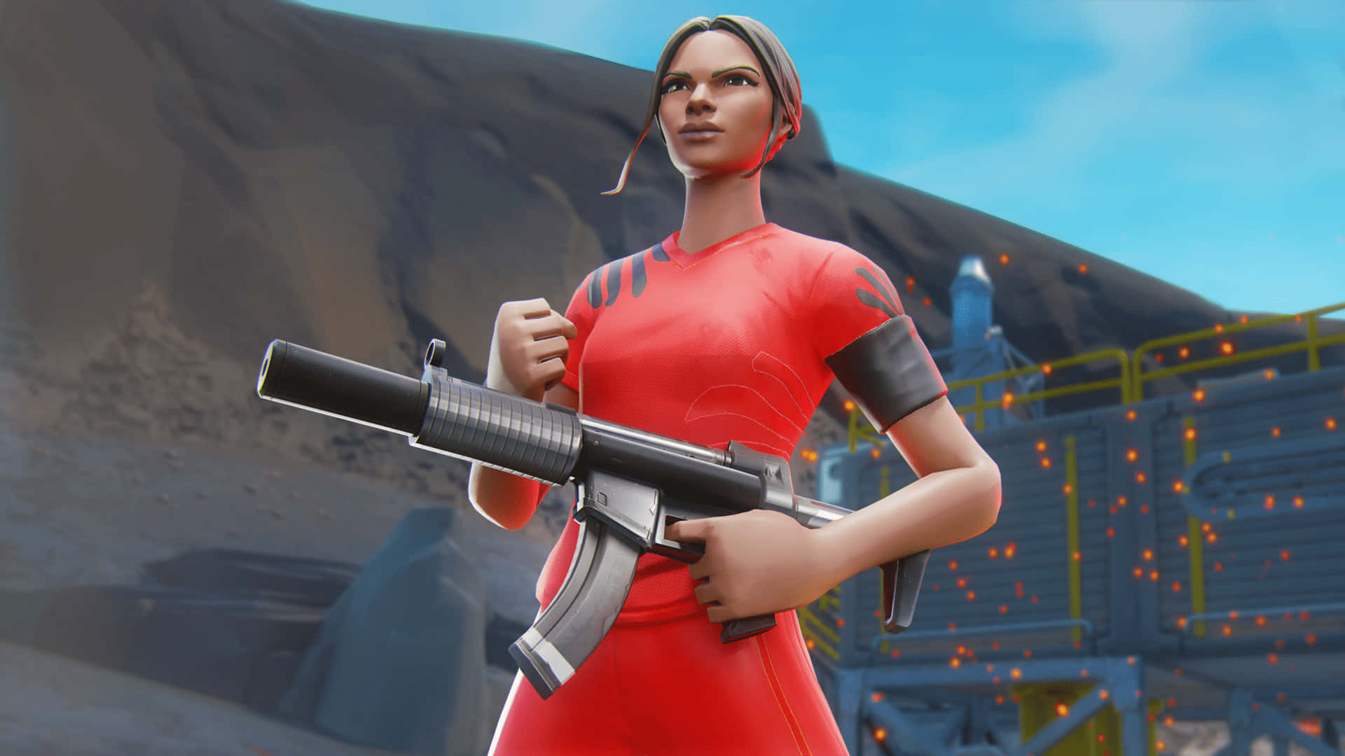 Poised Armed Fortnite Girl Background