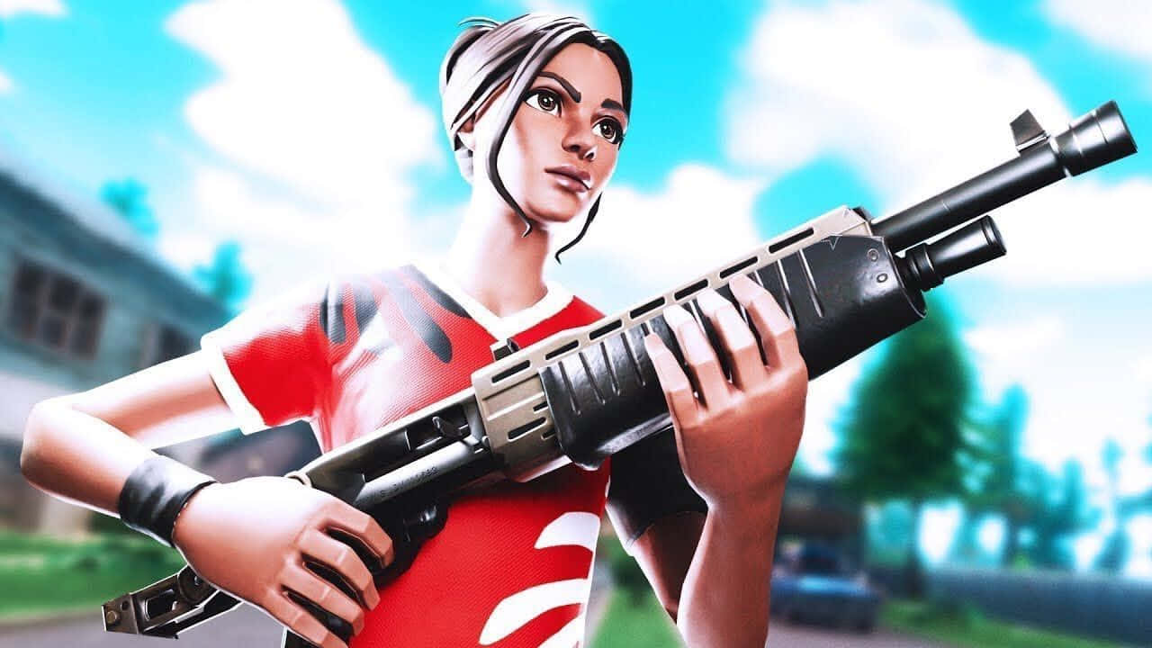 Poised Fortnite Gunner Girl Background