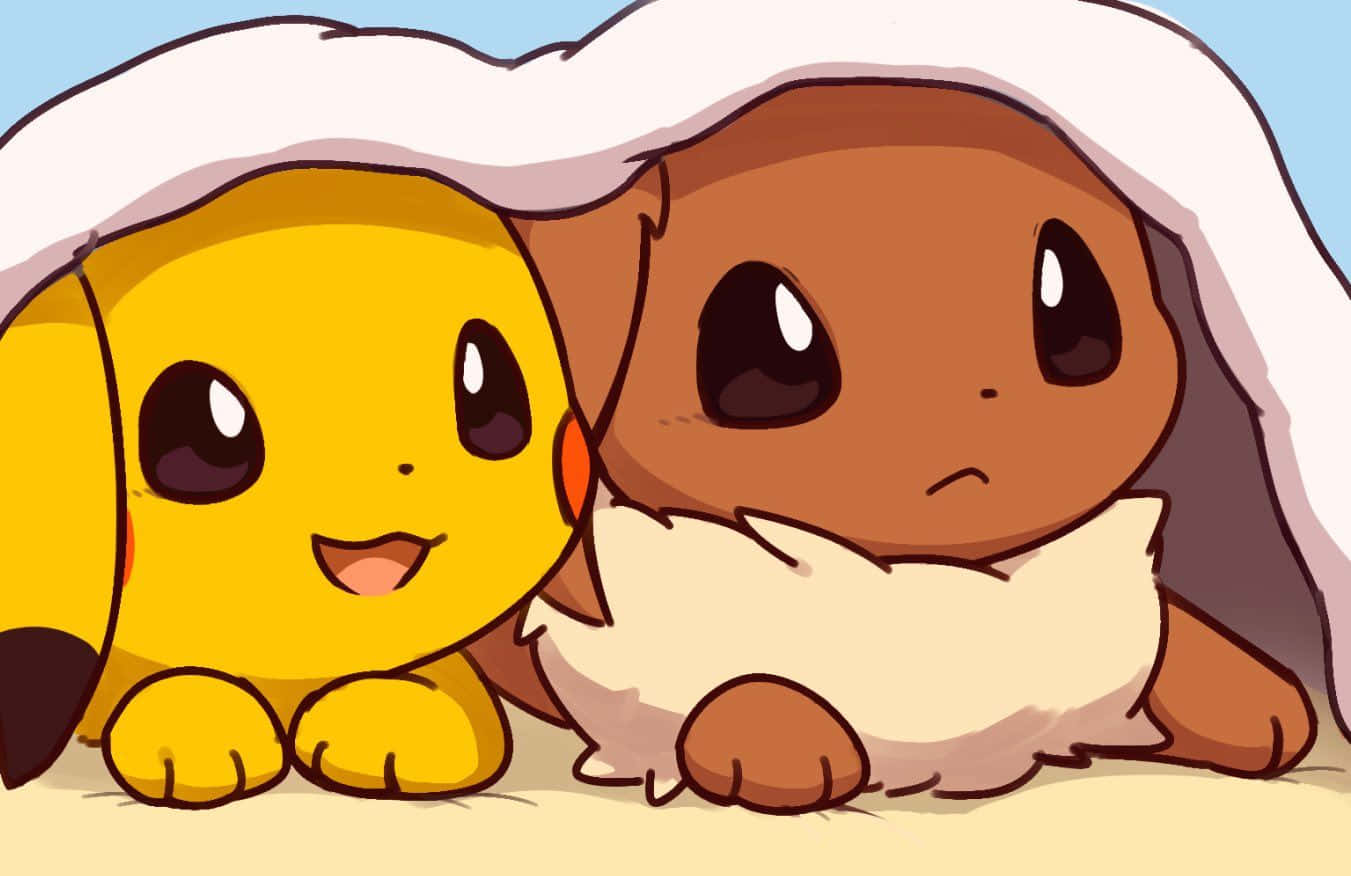Pokéfriends Pikachu And Eevee Cuddle In A Field Of Grass. Background