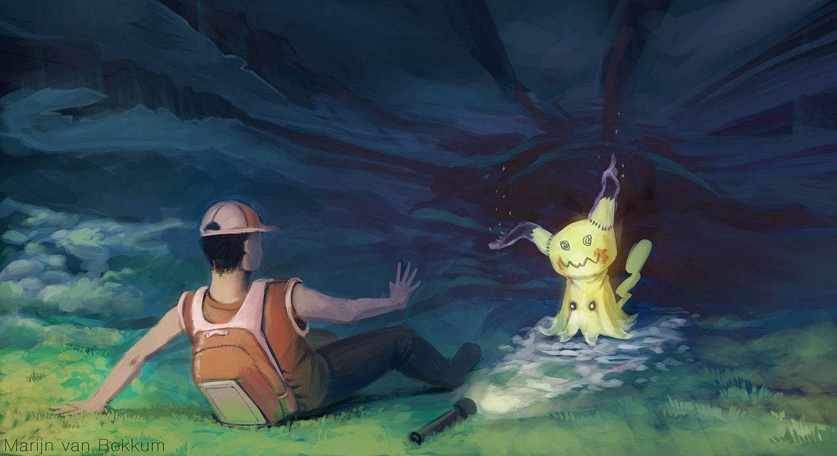Pokemon - A Man And A Woman In A Cave Background