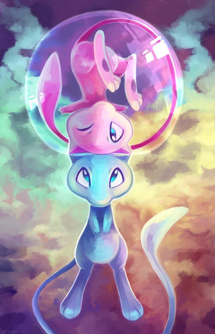 Pokemon - A Pink And Blue Pokemon With A Bubble On Top Background