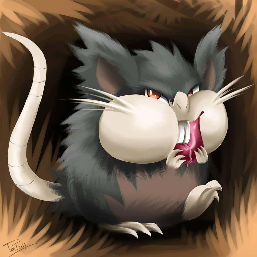 Pokémon Alolan Raticate, An Evolved Rattata With Gray Fur Background