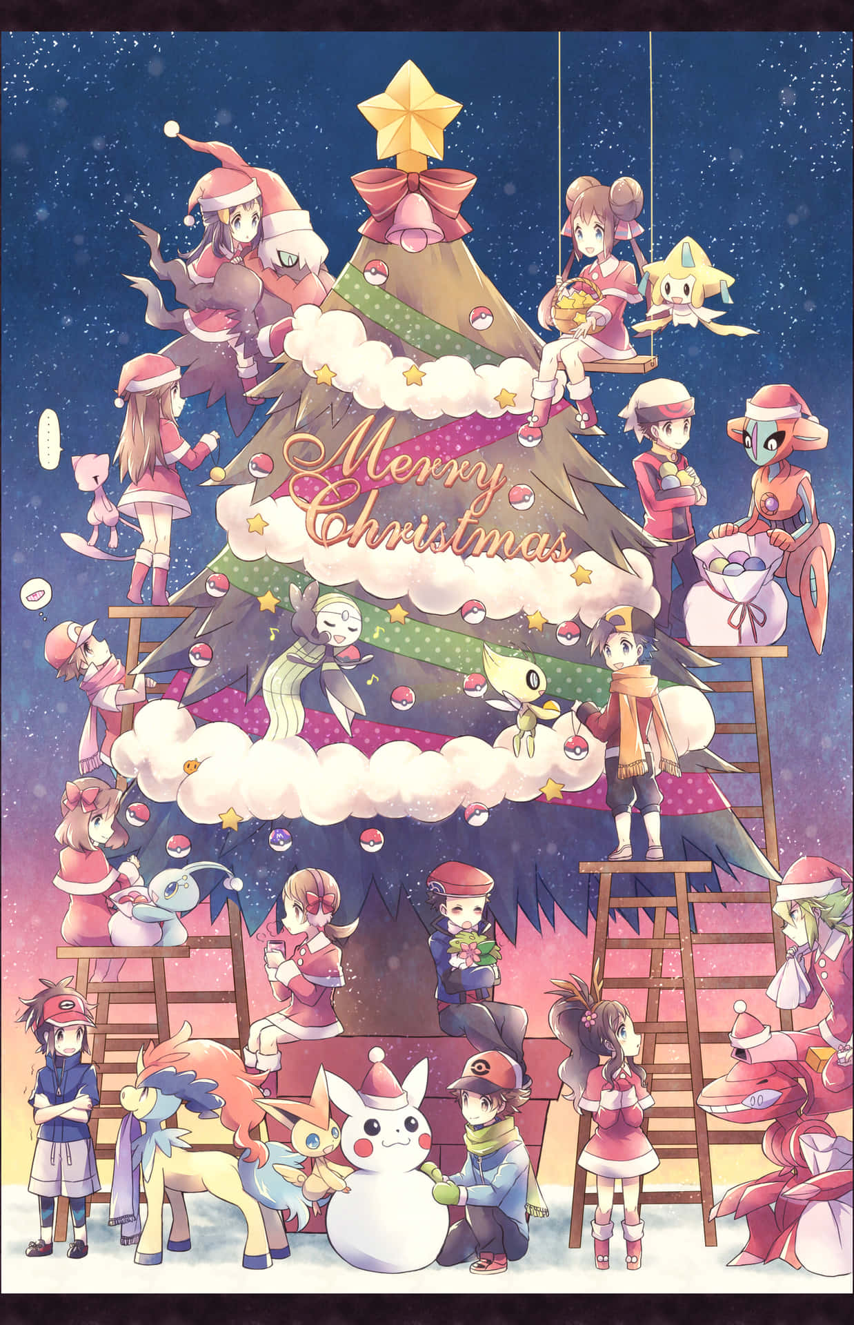 Pokémon And Trainers Decorating Christmas Tree