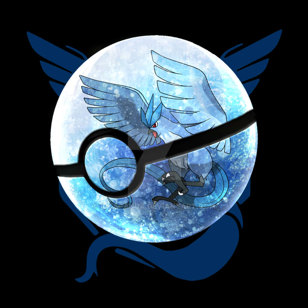 Pokemon Ball With A Blue And White Bird Flying Background