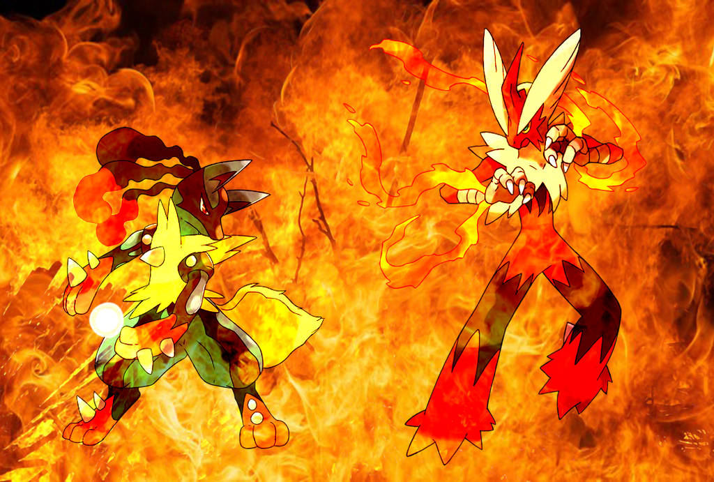 Pokemon Blaziken Lucario Fire Fight Background