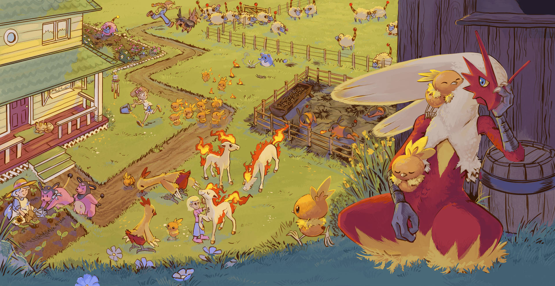 Pokemon Blaziken Torchic Farm Background