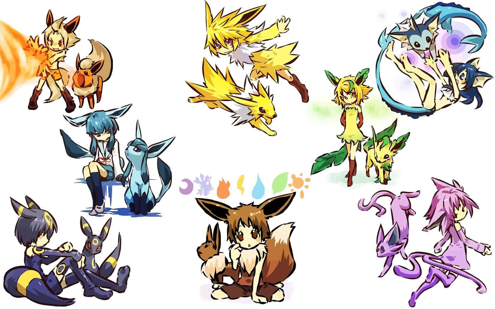 Pokemon Characters In Different Poses Background