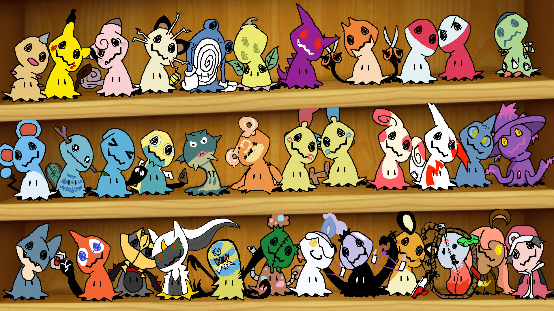 Pokemon Characters On A Shelf Background