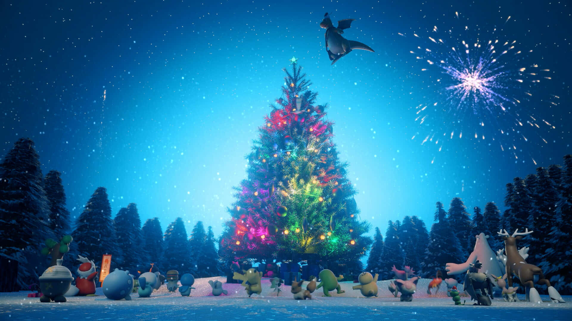 Pokémon Christmas Giant Christmas Tree Background