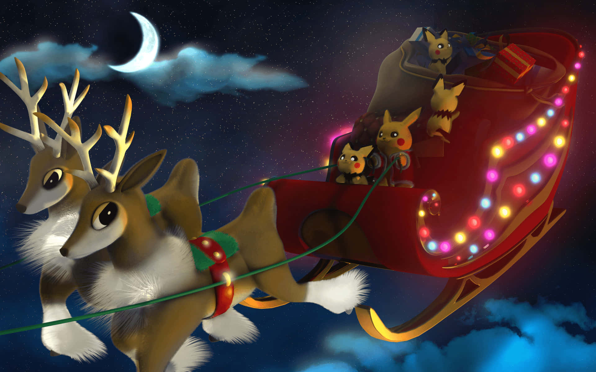 Pokémon Christmas In Sleigh With Reindeer Background
