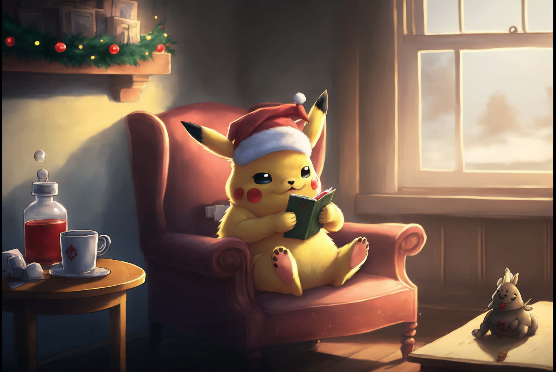 Pokémon Christmas Pikachu Reading Book Background
