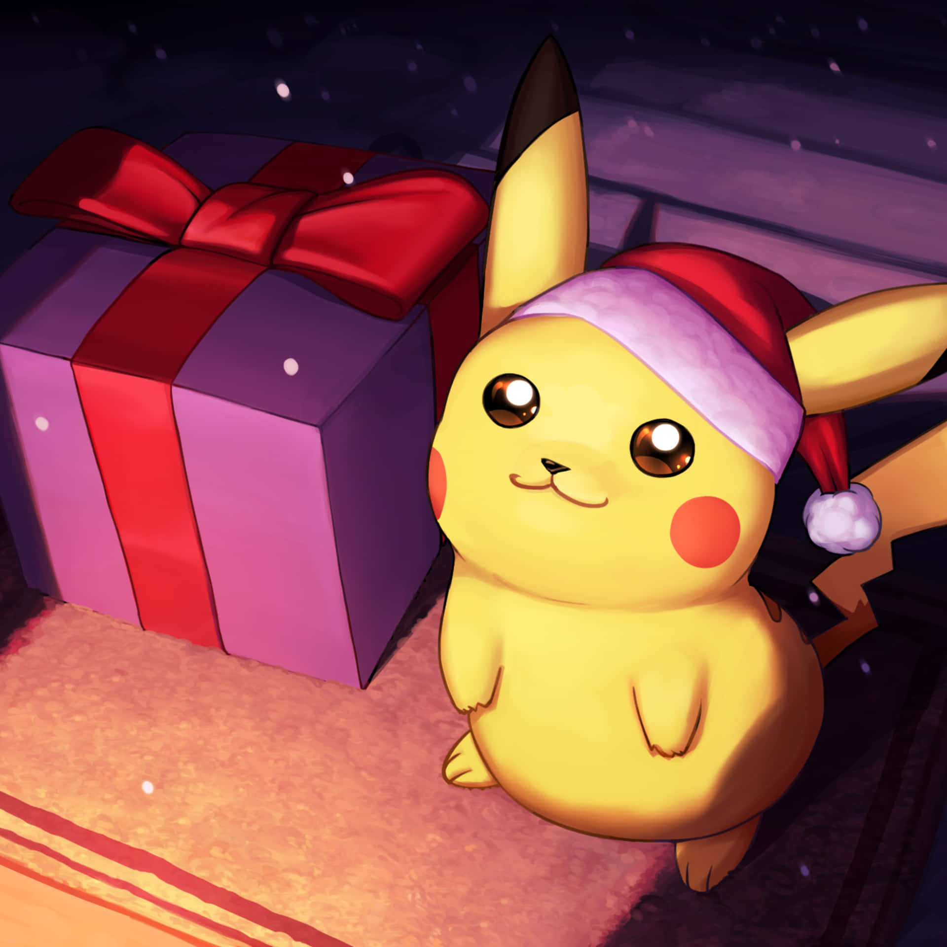 Pokémon Christmas Pikachu With Christmas Gift Background
