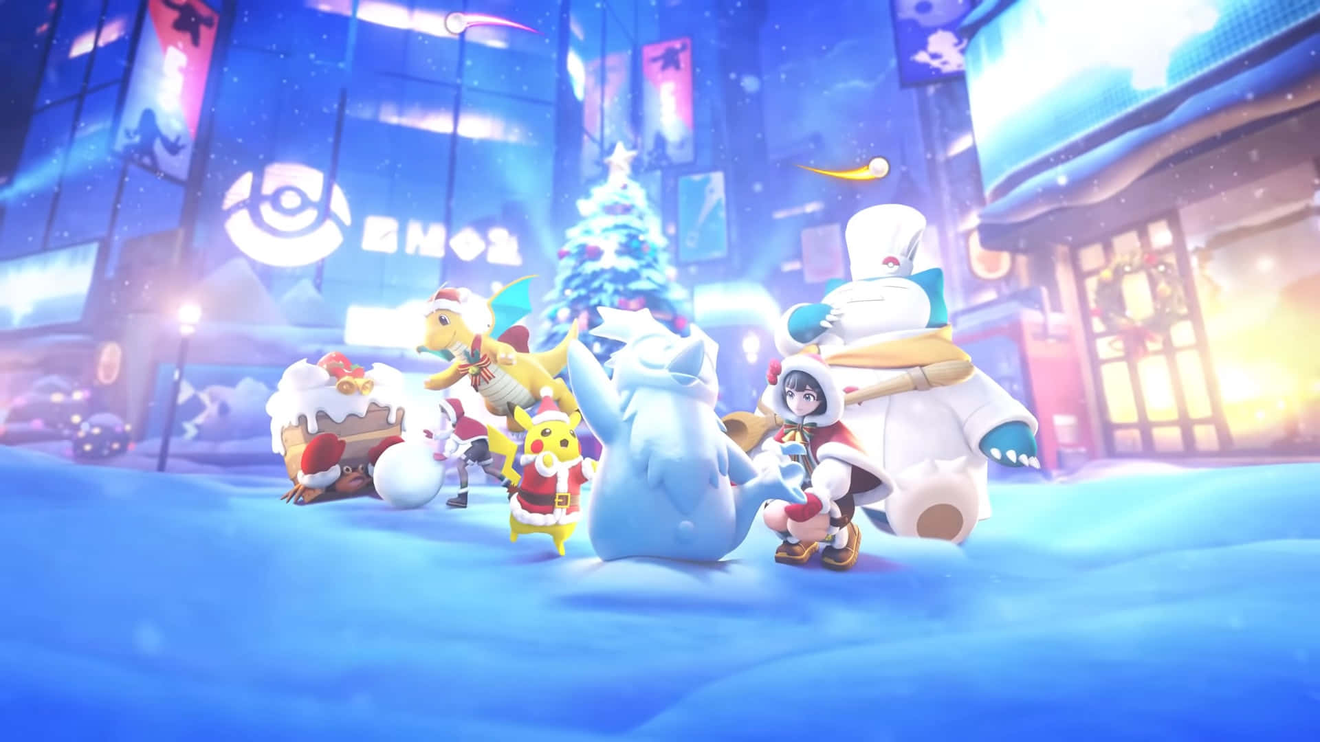 Pokémon Christmas Snowy Street Party Background