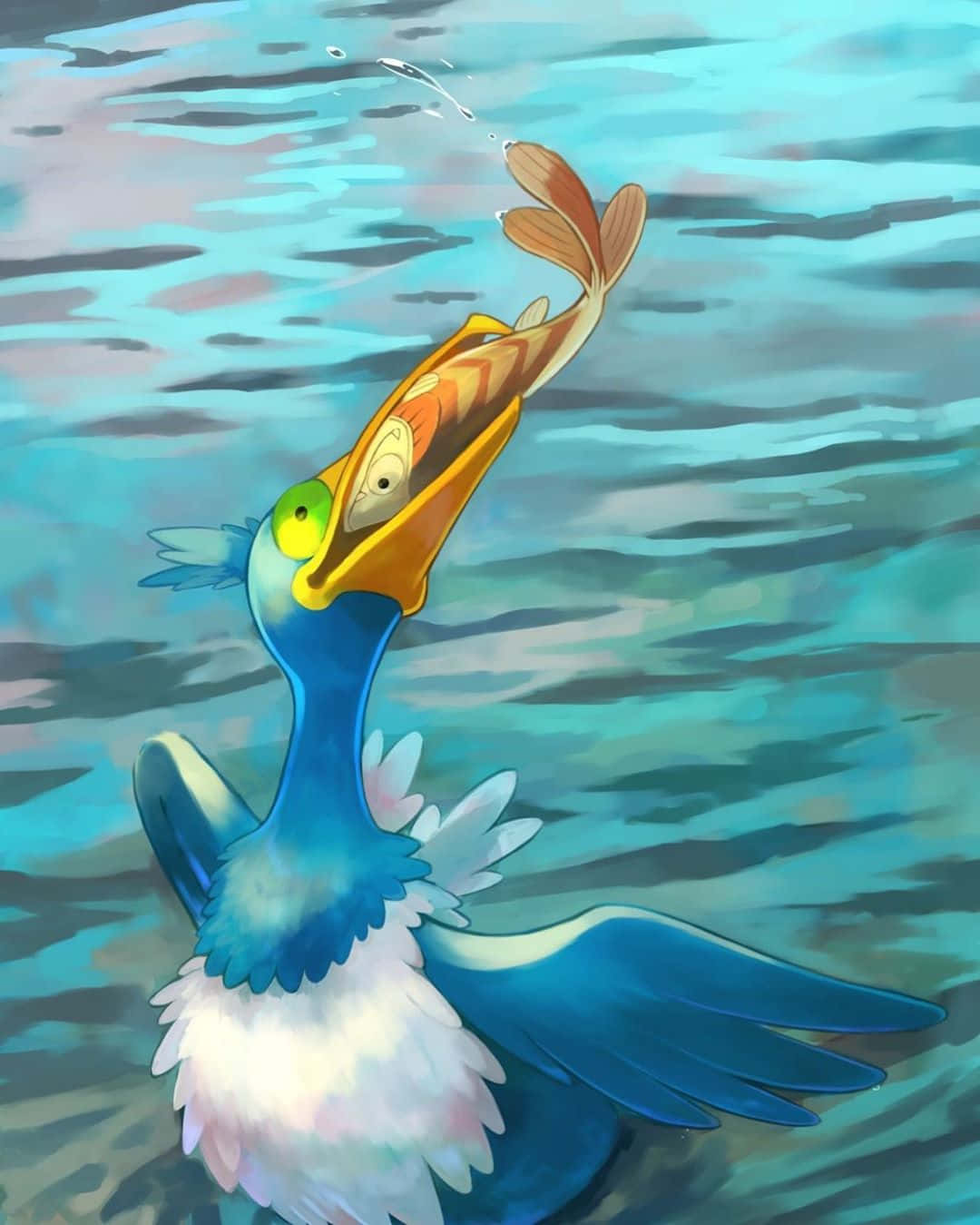 Pokémon Cramorant Eating On Lake Background