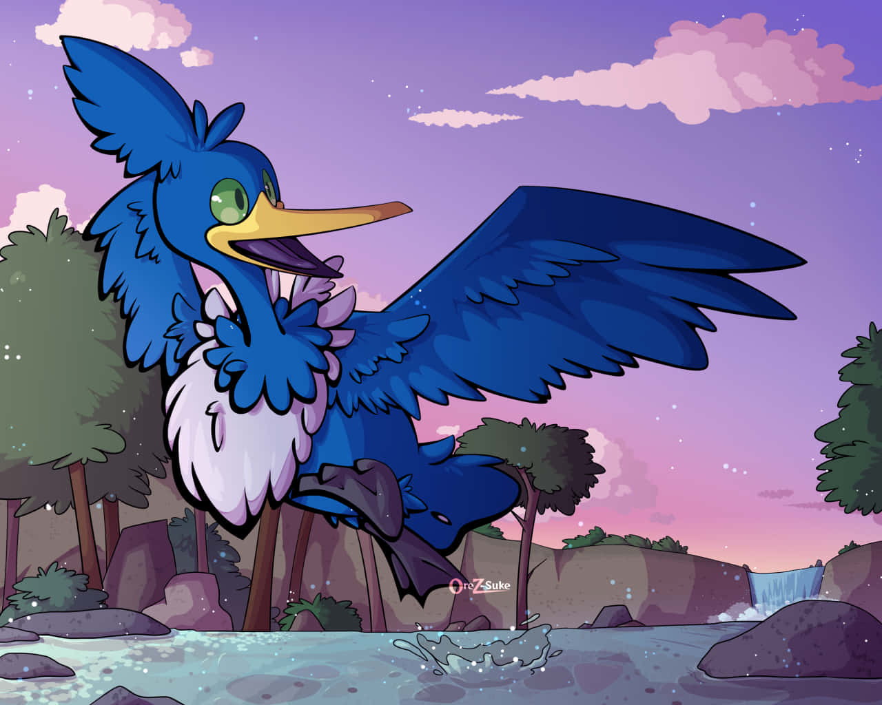 Pokémon Cramorant In Forest's Lake Background