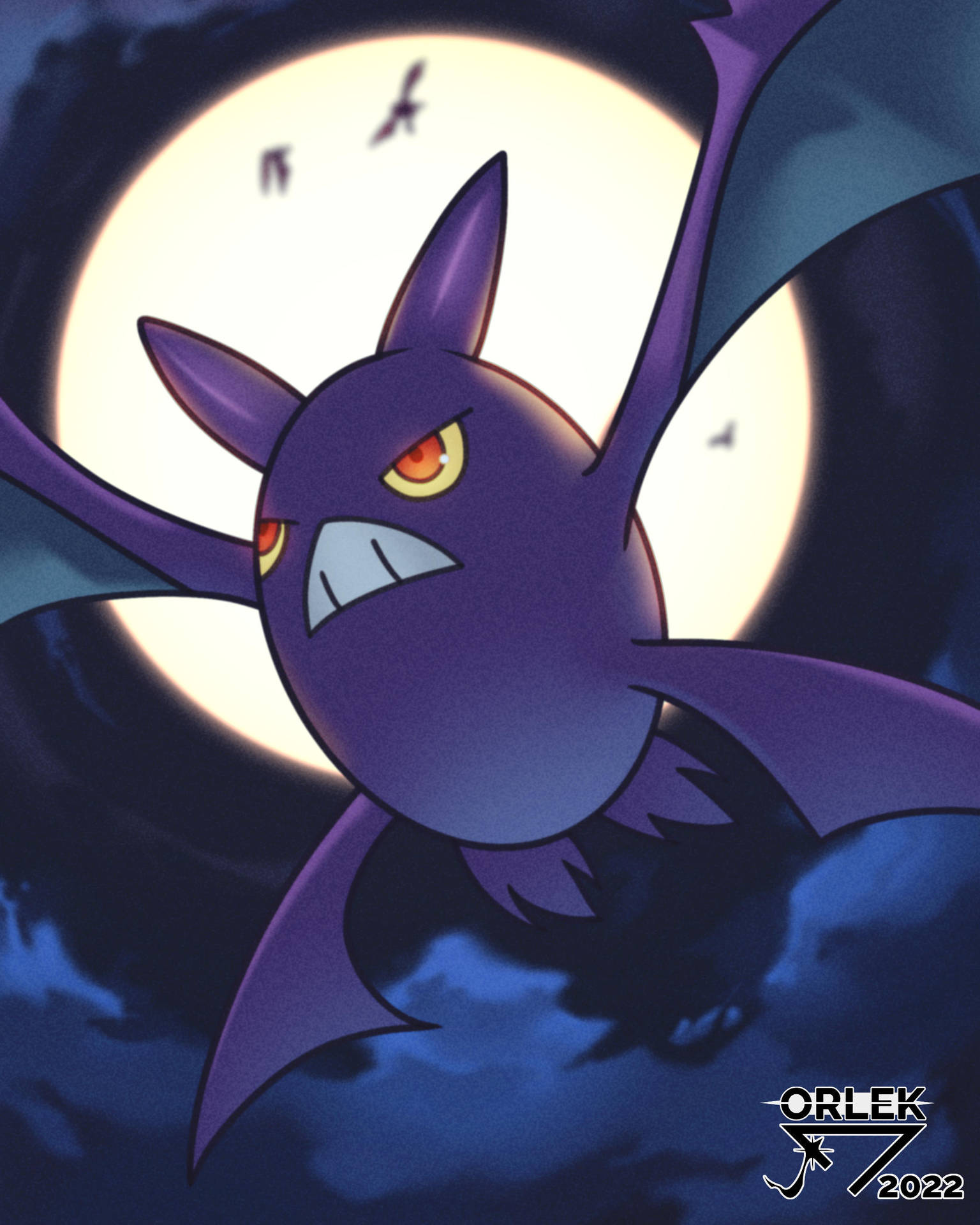 Pokémon Crobat With Full Moon Background