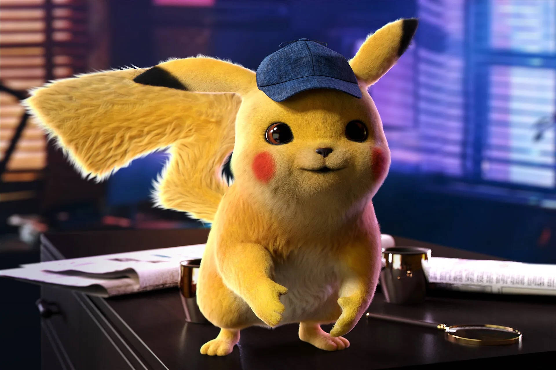 Pokemon Detective Pikachu On A Table Background