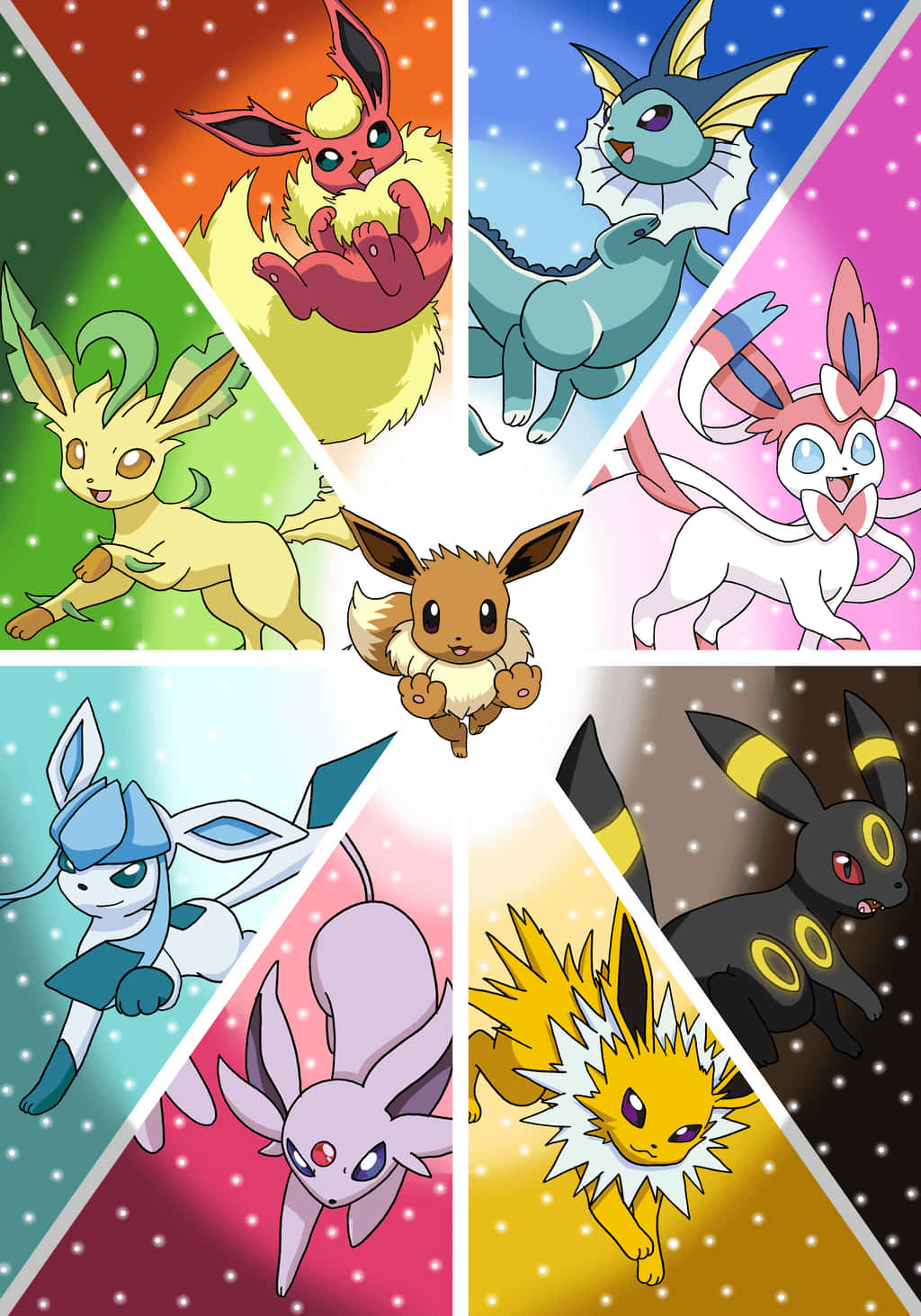 Pokemon Eevee - A Circle With Different Colored Pokemon Background