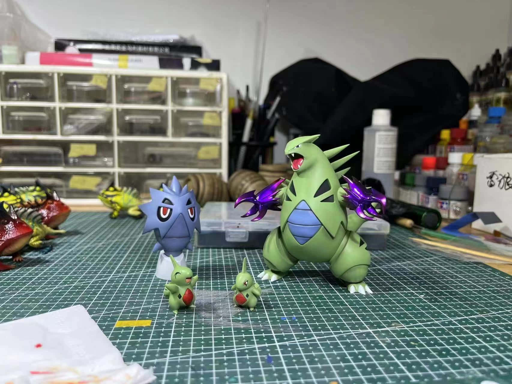Pokemon Evolution Display Pupitar Tyranitar Larvitar Background