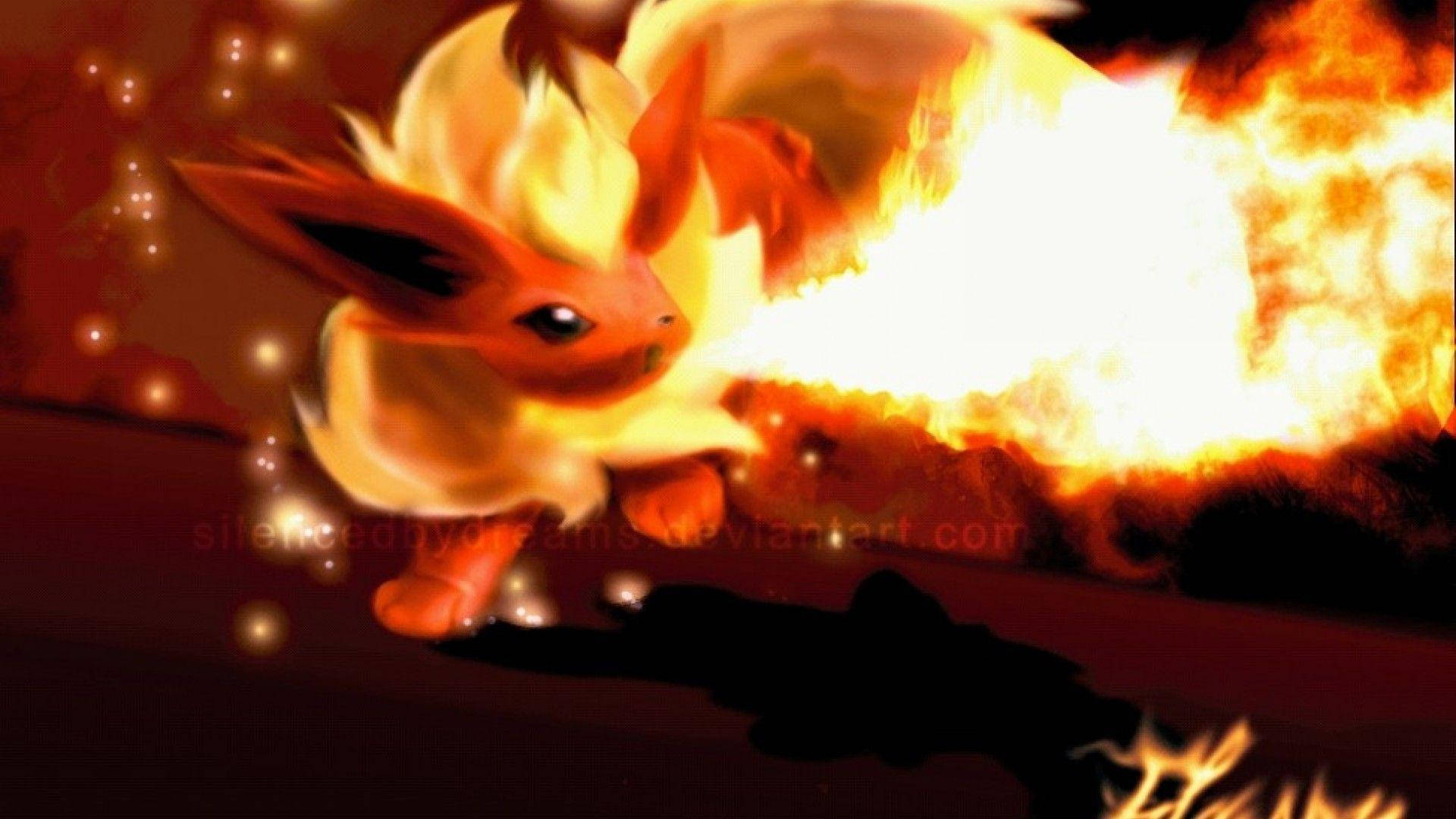 Pokemon Flareon With Realistic Fire Background