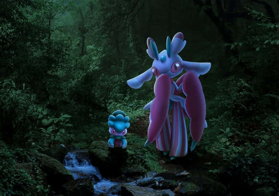 Pokémon Fomantis And Lurantis In Dark Forest