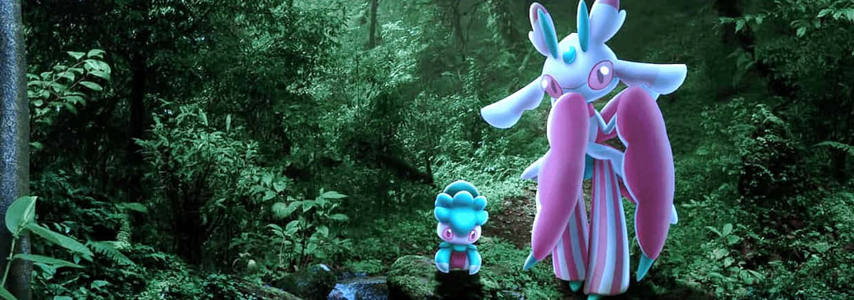 Pokémon Fomantis And Lurantis In Lush Forest Background