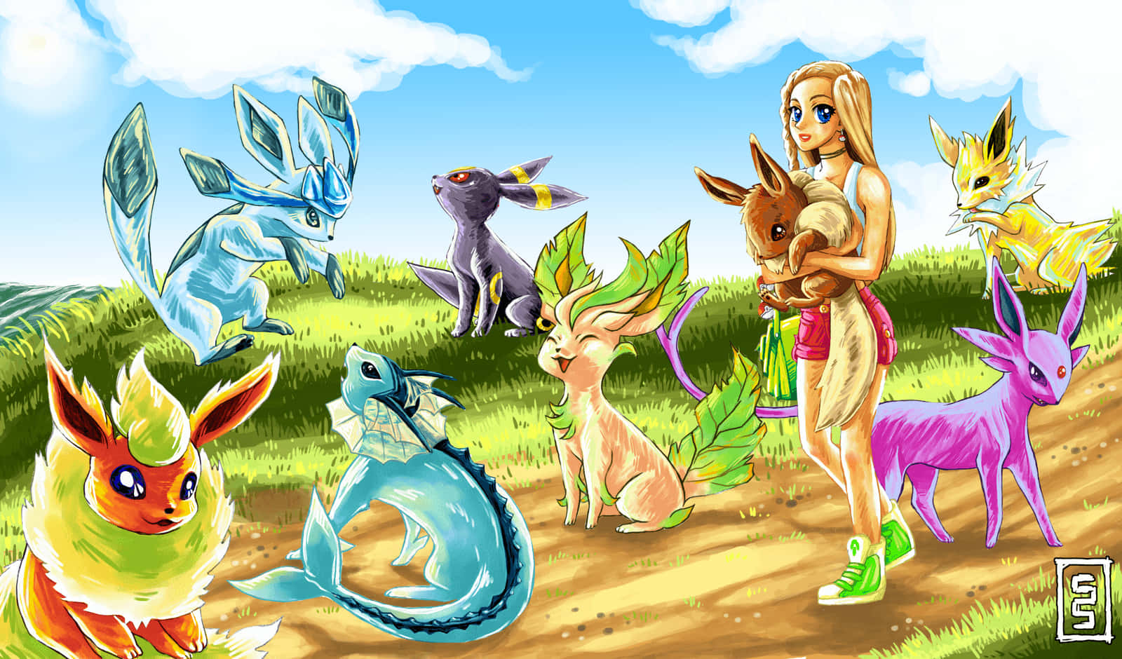 Pokemon Girl With Her Friends Background